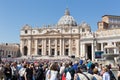 View of St. Peters basilica from St. Peter`s square in Vatican City, Vatican. Royalty Free Stock Photo