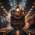 Front View of Steam Locomotive on Atmospheric Station Royalty Free Stock Photo