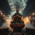Front View of Steam Locomotive on Atmospheric Station Royalty Free Stock Photo