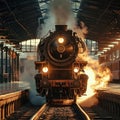 Front View of Steam Locomotive on Atmospheric Station Royalty Free Stock Photo