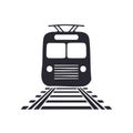 Front view of a stylized train on railroad tracks silhouette Royalty Free Stock Photo