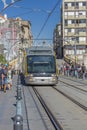 Front view of the subway wagon, above the bridge of D. Maria in the city of Porto