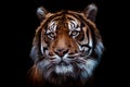 Front view of Sumatran tiger isolated on black background. Portrait of Sumatran tiger Panthera tigris sumatrae Royalty Free Stock Photo