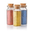 Front view of three colorful glitter bottle Royalty Free Stock Photo