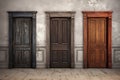 Front view of three doors. Generative AI Royalty Free Stock Photo