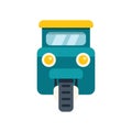 Front view of a three wheeled motorized rickshaw taxi cab