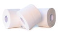 Front view of tissue paper or toilet paper rolls in stack isolated on white background with clipping path Royalty Free Stock Photo