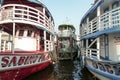 Front view to three Gaiolas typical Amazon boats at the port of Manaus,Amazon river, Brazil