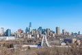 Front view to the Skyline of Downtown Edmonton with the Walterdale Bridge in the view in the Royalty Free Stock Photo