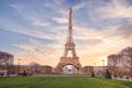 Front view of Tour Eiffel Paris iconic building at sunset Royalty Free Stock Photo