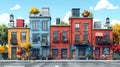 Front view of town houses with apartments, city building icon, local infrastructure idea. Royalty Free Stock Photo