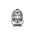 Front view of train hand drawn outline doodle icon.