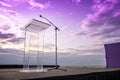 Front view of transparent podium with blank space in purple gradient cloudy sky background abstract content Royalty Free Stock Photo