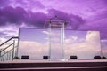 Front view of transparent podium with blank space in purple gradient cloudy sky Royalty Free Stock Photo