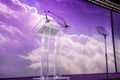 Front view of transparent podium with blank space in purple gradient cloudy sky Royalty Free Stock Photo