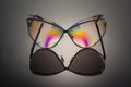 Front view of transparent polarized colorful reflected sunglasses