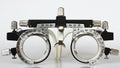 Front view of trial frame used in ophtalmology and optometry to diagnose and correct refractive errors. Royalty Free Stock Photo