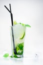 Front view of tropical cold mojito cocktail with lime, fresh min Royalty Free Stock Photo