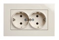 Front view of twin electrical outlet socket in beige, isolated o Royalty Free Stock Photo