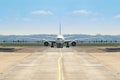 Front view of a twin engine big jet plane Royalty Free Stock Photo