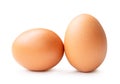 Front view of two brown chicken eggs isolated on white background with clipping path Royalty Free Stock Photo
