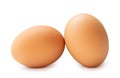 Front view of two brown chicken eggs isolated on white background with clipping path Royalty Free Stock Photo