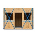 Unfinished Prefabricated Building Structure with Blue Straps and OSB Panels construction Royalty Free Stock Photo