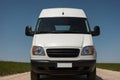 Front view of VAN, emphasizing the windshield, headlights, and front grille Royalty Free Stock Photo