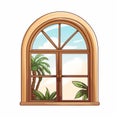 Rustic Renaissance Realism: Vector Cartoon Illustration Of A Window With Palms