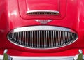 Front view of a vintage red Austin-Healey 3000 mark 2 1960s british sports car Royalty Free Stock Photo