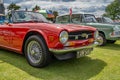 Close up of the front end of a Triumph TR6 convertible sports car Royalty Free Stock Photo