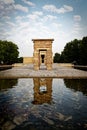 Front view with water reflection of the Egyptian temple of Debod, Madrid, Spain Royalty Free Stock Photo