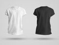 Front view white and black men`s t-shirt template with shadows