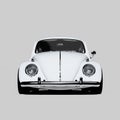 Front View of White Classic Custom Volkswagen Beetle Bug, Kafer Car Isolated on Neutral Background. Royalty Free Stock Photo