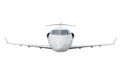Front view of the white corporate airplane fly isolated