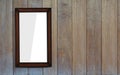 front view white and grey paper on brown wooden rectangular frame placed, wooden wall background, object, decor, fashion, gift, Royalty Free Stock Photo