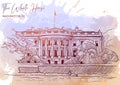 Front view of the White House and the lawn. Watercolor Grunge BG Royalty Free Stock Photo