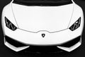 Front view of a White Luxury sport car Lamborghini Huracan LP 610-4. Car exterior details. Black and white Royalty Free Stock Photo