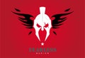 Front view of winged warrior head combine with text . sparta helmet isolated on red background. Suitable for team identity, mascot Royalty Free Stock Photo