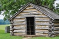 Front View of a Wood Cabin in Valley Forge Pennsylvania from Revolutionary War Royalty Free Stock Photo