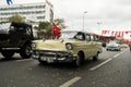 Front view of a yellow 1955 Chevrolet 210 on October 29 republic day of Turkey, Classic car parade moment Royalty Free Stock Photo