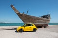 Front view of yellow Fiat 500 abarth 595 parked in the street Royalty Free Stock Photo