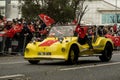 Front view of a yellow 1963 Volkswagen Beetle on October 29 republic day of Turkey, Classic car parade moment Royalty Free Stock Photo