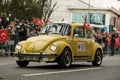 Front view of a yellow 1963 Volkswagen Beetle on October 29 republic day of Turkey, Classic car parade moment Royalty Free Stock Photo