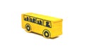 Front view of a yellow wooden toy school bus on a white background Royalty Free Stock Photo