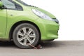 Front wheel of car get locked by police on the road isolated on Royalty Free Stock Photo