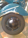 the front wheel of the 1977 classic Vespa R10 Royalty Free Stock Photo