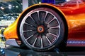 Front wheel disc tire. Orange Mercedes New Vision one - eleven model. Thailand, Bangkok 07 april 2024