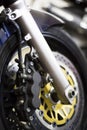 Front wheel motorcycle disc brake Royalty Free Stock Photo