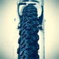 Front wheel of a mountain bike Royalty Free Stock Photo